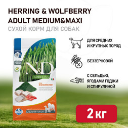 Farmina N&amp;amp;D Dog Spirulina Herring &amp;amp; Wolfberry Adult Medium&amp;amp;Maxi сухой корм для взрослых собак средних и крупных пород, с сельдью и ягодами годжи - 2 кг