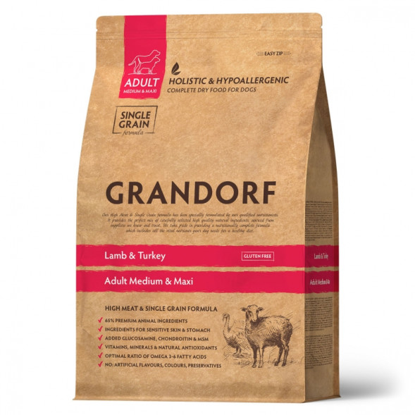 GRANDORF DOG Lamb&amp;amp;Turkey MED&amp;amp;MAXI (ягнёнок с индейкой для собак средних и крупных пород)  3 кг.