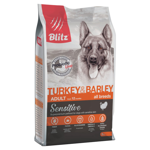 Blitz Sensitive Adult Turkey &amp;amp; Barley сухой корм для взрослых собак с индейкой и ячменем - 2 кг