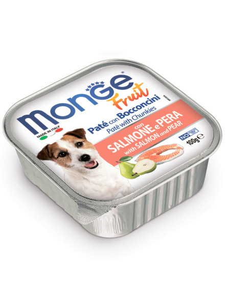Monge Dog Fruit влажный корм для взрослых собак с лососем и грушей в ламистере 100 г (32 шт в уп)
