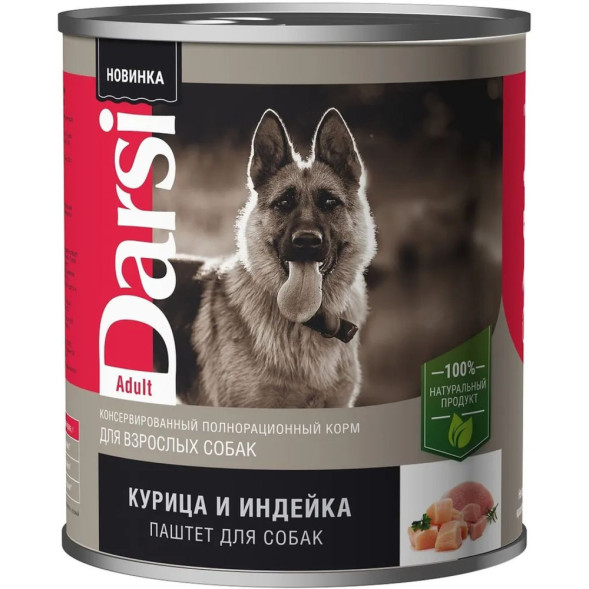 Darsi консервы для взрослых собак с курицей и индейкой паштет - 850 г х 6 шт