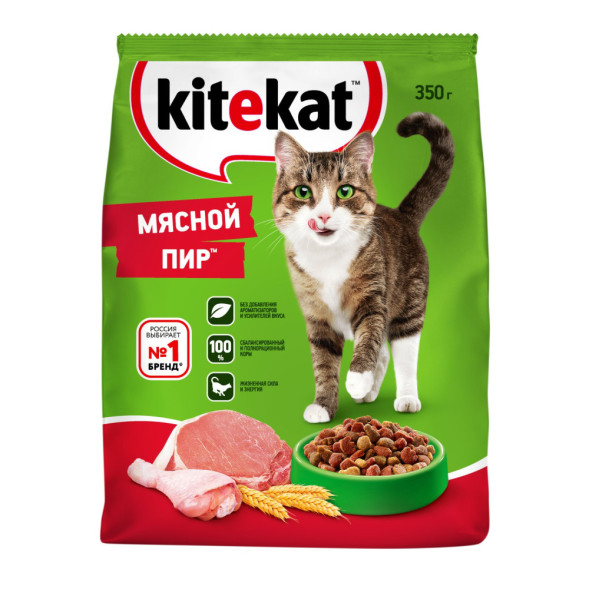 Kitekat Мясной Пир сухой корм для взрослых кошек с говядиной - 350 г