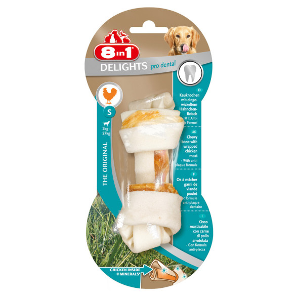 Лакомство 8in1 DENTAL DELIGHTS S косточка с куриным мясом для мелких и средних собак с минералами 11 см