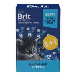 Brit Premium набор паучей для котят с цыпленком кусочки в соусе - 85 г х 5+1 шт