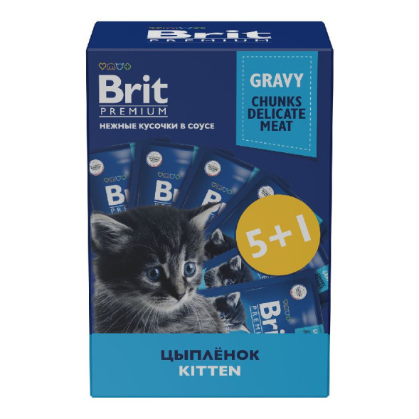 Brit Premium набор паучей для котят с цыпленком кусочки в соусе - 85 г х 5+1 шт
