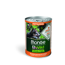 Monge Dog BWild Grain Free Puppy&amp;amp;Junior влажный беззерновой корм для щенков всех пород с уткой, тыквой и кабачками в консервах 400 г (24 шт в уп)