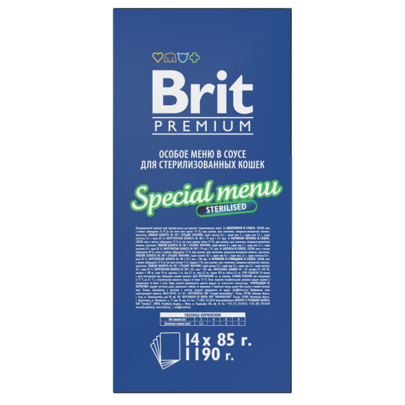 Brit Premium Особые меню влажный корм для взрослых стерилизованных кошек в паучах, Особое меню в соусе - 85 г х 14 шт