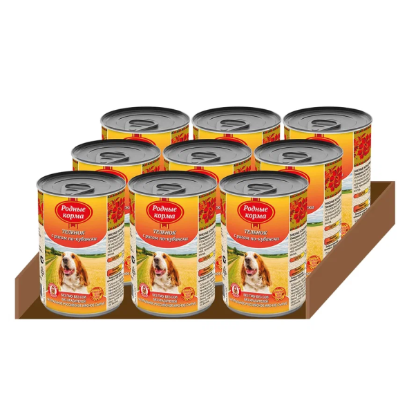 Консервы Родные Корма Теленок с рисом по-кубански для собак - 410 г х 9 шт