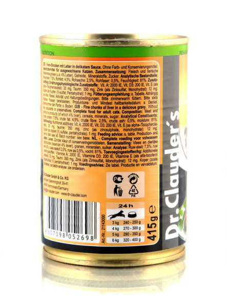Dr.Clauder`s влажный корм для взрослых кошек с печенью, в консервах - 415 г х 12 шт