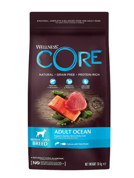 Wellness Core сухой корм для взрослых собак средних и крупных пород с лососем и тунцом - 1,8 кг