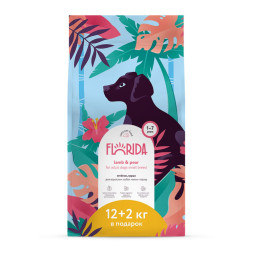 Florida сухой корм для взрослых собак мелких пород с ягненком и грушей - 12+2 кг
