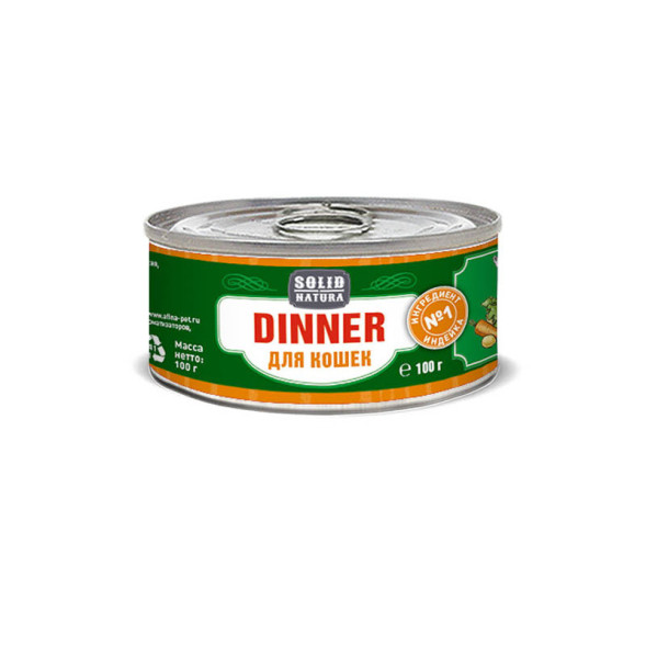 Solid Natura Dinner Индейка влажный корм для кошек в жестяной банке - 100 г х 24 шт