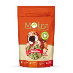 Molina Лакомство для собак мелких пород Куриные полоски со шпинатом 50 г