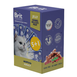 Brit Premium набор паучей для взрослых кошек с форелью кусочки в желе - 85 г х 5+1 шт