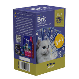 Brit Premium набор паучей для взрослых кошек с форелью кусочки в желе - 85 г х 5+1 шт