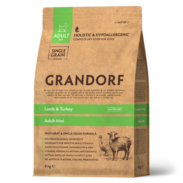 Grandorf Dog Lamb&amp;amp;Turkey Mini сухой корм для взрослых собак мелких пород с ягнёнком и индейкой - 8 кг