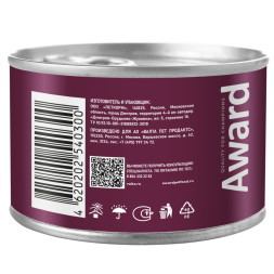 AWARD влажный корм для щенков с начала прикорма до 4 месяцев, беременных и кормящих сук паштет из индейки, в консервах - 200 г х 12 шт