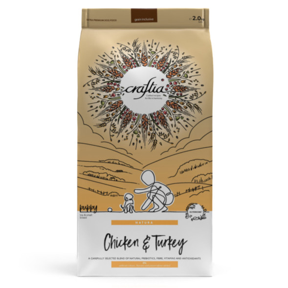 Craftia Natura сухой корм для щенков миниатюрных и мелких пород с курицей и индейкой - 2 кг
