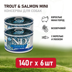 Farmina N&amp;amp;D Ocean Dog Mini влажный корм для взрослых собак мелких пород с форелью и лососем - 140 г (6 шт в уп)