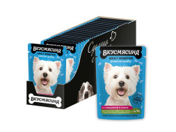 ВКУСМЯСИНА влажный корм для взрослых собак, кусочки с говядиной в соусе, в паучах - 85 г х 30 шт