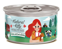 Pettric Natural Kitty влажный корм для взрослых кошек курица с уткой в бульоне, в консервах - 80 г х 24 шт