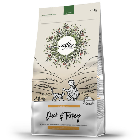Craftia Harmona сухой корм для взрослых кошек с уткой и индейкой - 1,4 кг