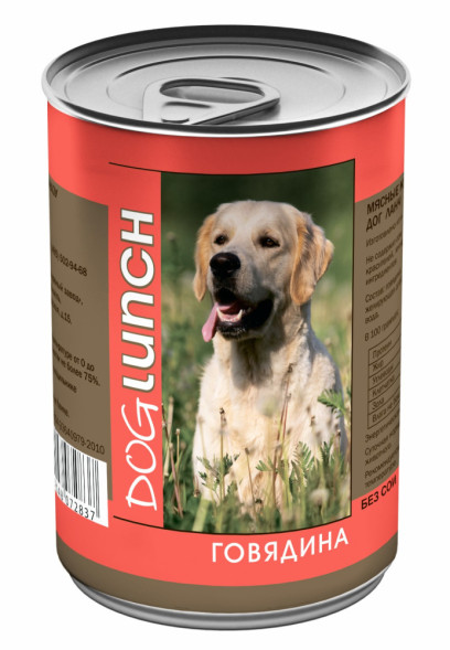 Dog Lunch влажный корм для взрослых собак с говядиной в желе, в консервах - 410 г х 12 шт
