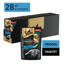 Sheba влажный корм для кошек нежный паштет с лососем, в желе, в паучах - 75 г х 28 шт