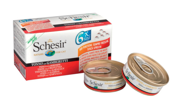 Schesir Cat Adult влажный корм для взрослых кошек с тунцом и креветками в консервах - 50 г х 6 шт