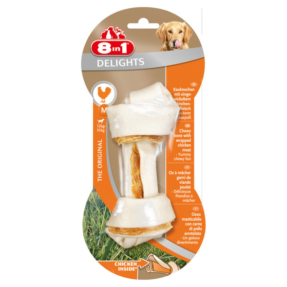 Лакомство 8in1 DELIGHTS M косточка с куриным мясом для средних и крупных собак 14,5 см