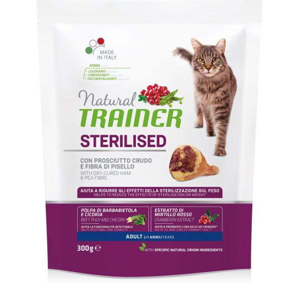 Trainer Natural Cat Sterilised Adult сухой корм для стерилизованных кошек с сыровяленой ветчиной - 300 г