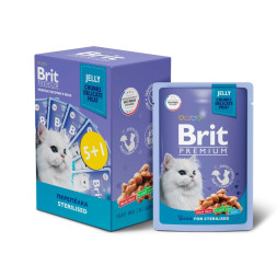 Brit Premium набор паучей для взрослых стерилизованных кошек с препелкой кусочки в желе - 85 г х 5+1 шт