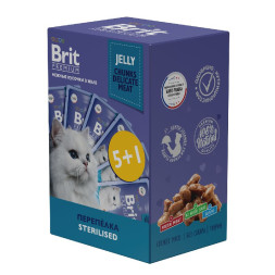 Brit Premium набор паучей для взрослых стерилизованных кошек с препелкой кусочки в желе - 85 г х 5+1 шт