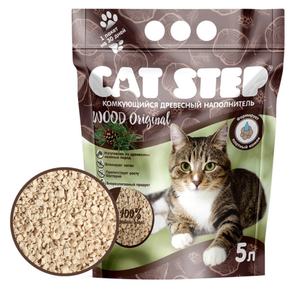 Cat Step Wood Original наполнитель комкующийся растительный - 5 л (2,3 кг)