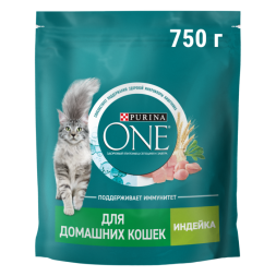 Сухой корм Purina ONE® для взрослых кошек, живущих в домашних условиях, с индейкой 750 г