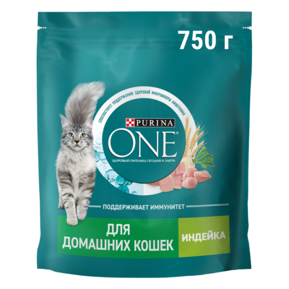 Сухой корм Purina ONE® для взрослых кошек, живущих в домашних условиях, с индейкой 750 г