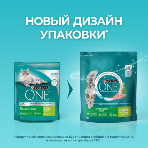 Сухой корм Purina ONE® для взрослых кошек, живущих в домашних условиях, с индейкой 750 г