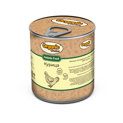 Organic Сhoice влажный корм для взрослых собак 100% курица в консервах - 340 г х 12 шт