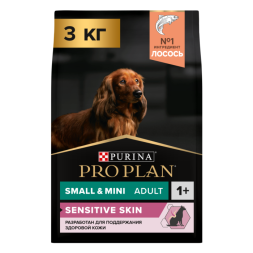 Сухой корм PRO PLAN® для взрослых собак мелких и карликовых пород с чувствительной кожей, с высоким содержанием лосося 3 кг