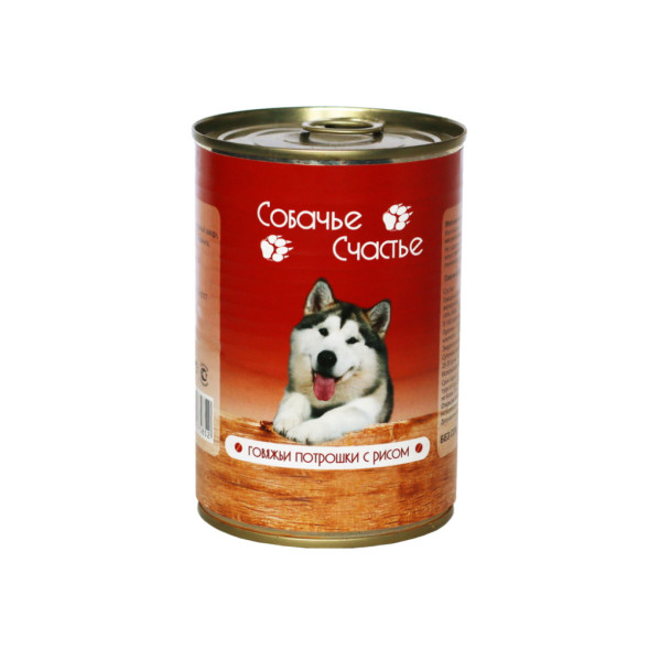 Собачье Счастье влажный корм для собак с говяжьими потрошками и рисом, в консервах - 410 г х 20 шт