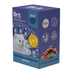 Brit Premium набор паучей для котят с телятиной и морковью кусочки в желе - 85 г х 5+1 шт