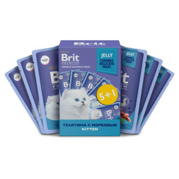 Brit Premium набор паучей для котят с телятиной и морковью кусочки в желе - 85 г х 5+1 шт