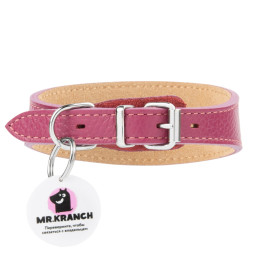 Mr.Kranch ошейник для собак из натуральной кожи с QR-адресником, 38-45 см, малиновый