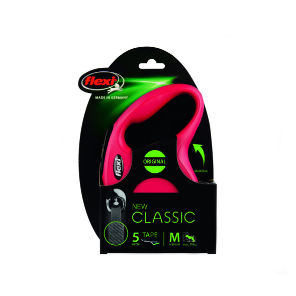 Поводок-рулетка Flexi New Classic M длиной 5 м для собак до 25 кг лента красная