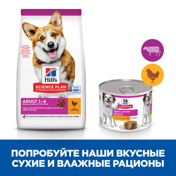 Hills Science Plan Small&amp;amp;Mini влажный корм для взрослых собак мелких пород, с курицей, в консервах - 200 г x 6 шт