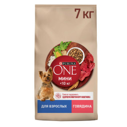 Purina One Мини сухой корм для взрослых собак мелких пород, с высоким содержанием говядины и рисом - 7 кг