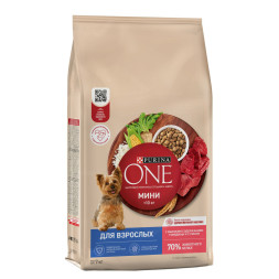 Purina One Мини сухой корм для взрослых собак мелких пород, с высоким содержанием говядины и рисом - 7 кг