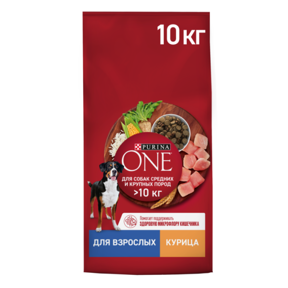 Сухой корм Purina ONE для взрослых собак средних и крупных пород с курицей и рисом, 10 кг