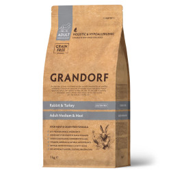 Grandorf сухой корм для взрослых собак средних и крупных пород с кроликом и индейкой - 1 кг