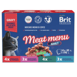 Brit Premium Особые меню влажный корм для взрослых кошек в паучах, Мясное меню в соусе - 85 г х 14 шт